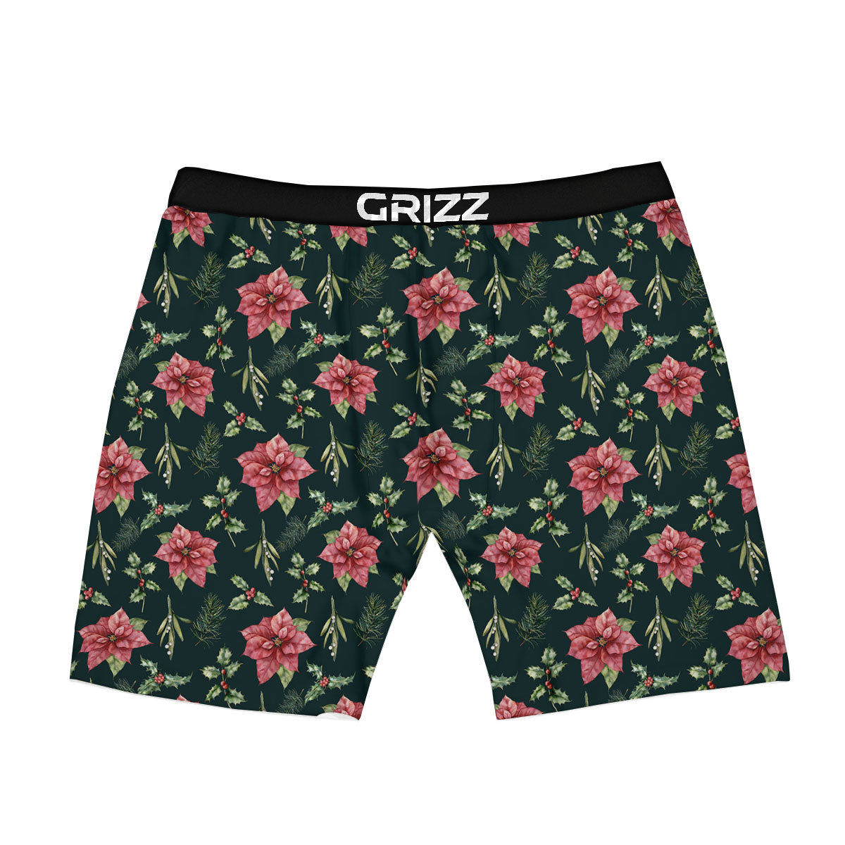 Poinsettia Christmas Watercolor Print Pattern Boxer Briefs-grizzshop