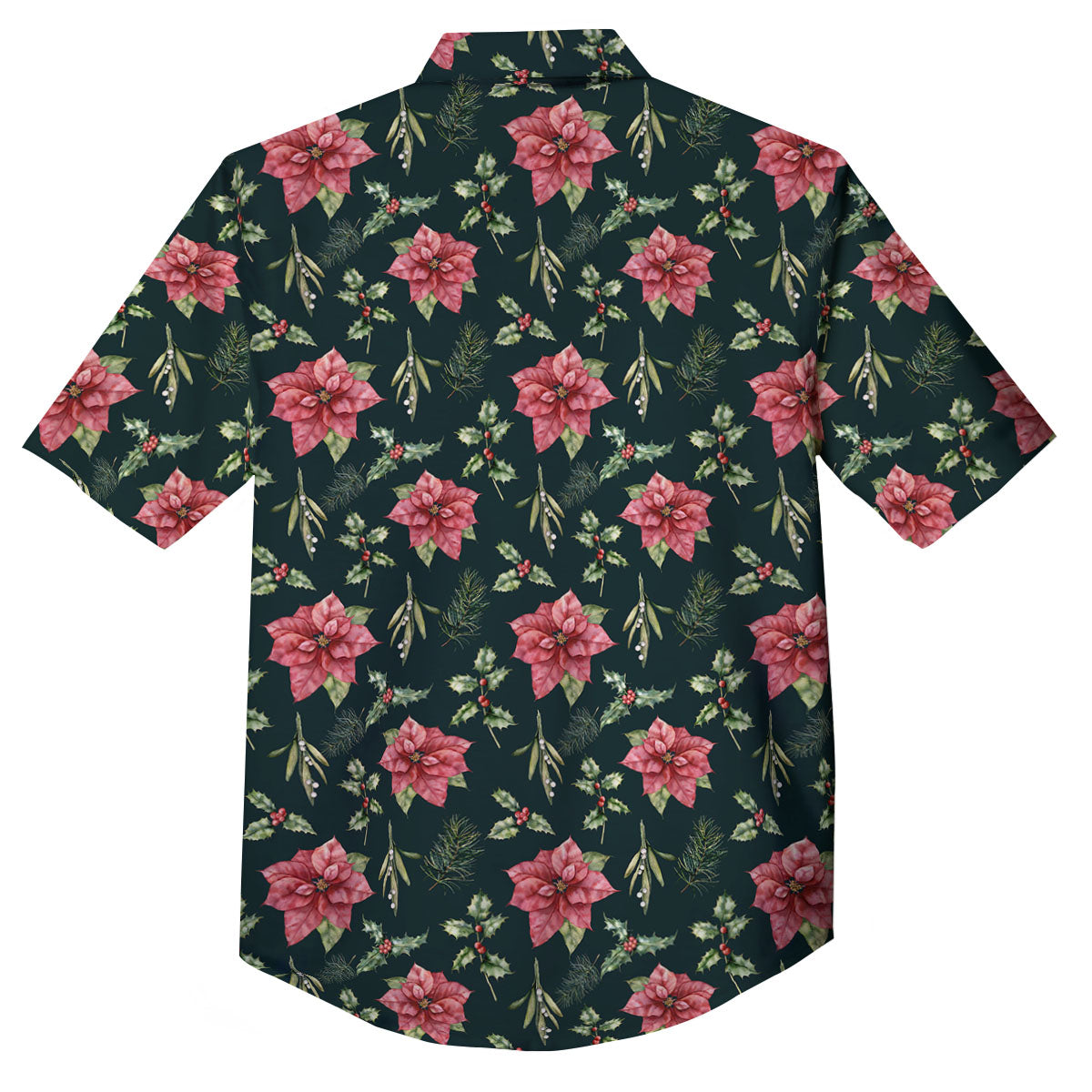 Poinsettia Christmas Watercolor Print Pattern Button Up Shirt-grizzshop