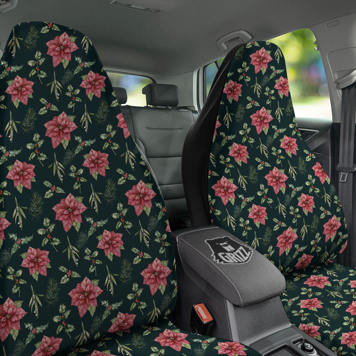 Poinsettia Christmas Watercolor Print Pattern Car Seat Covers-grizzshop