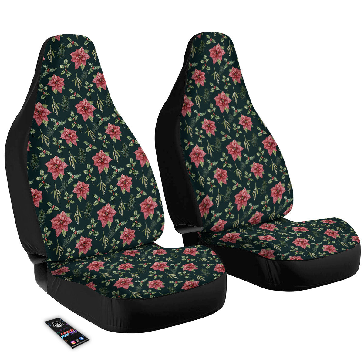 Poinsettia Christmas Watercolor Print Pattern Car Seat Covers-grizzshop