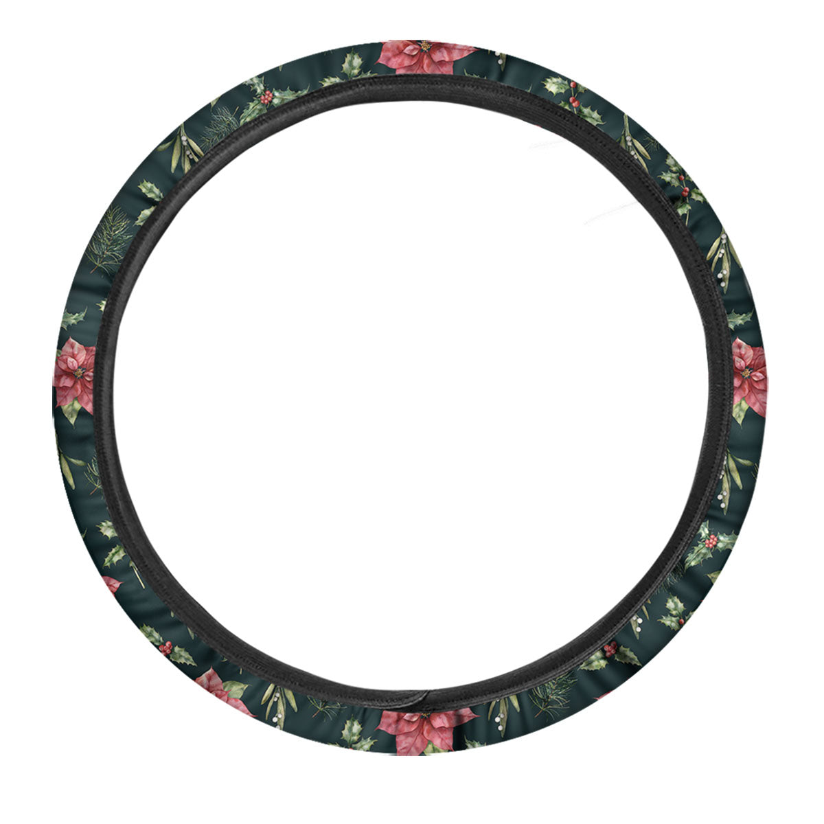 Poinsettia Christmas Watercolor Print Pattern Car Steering Wheel Cover-grizzshop