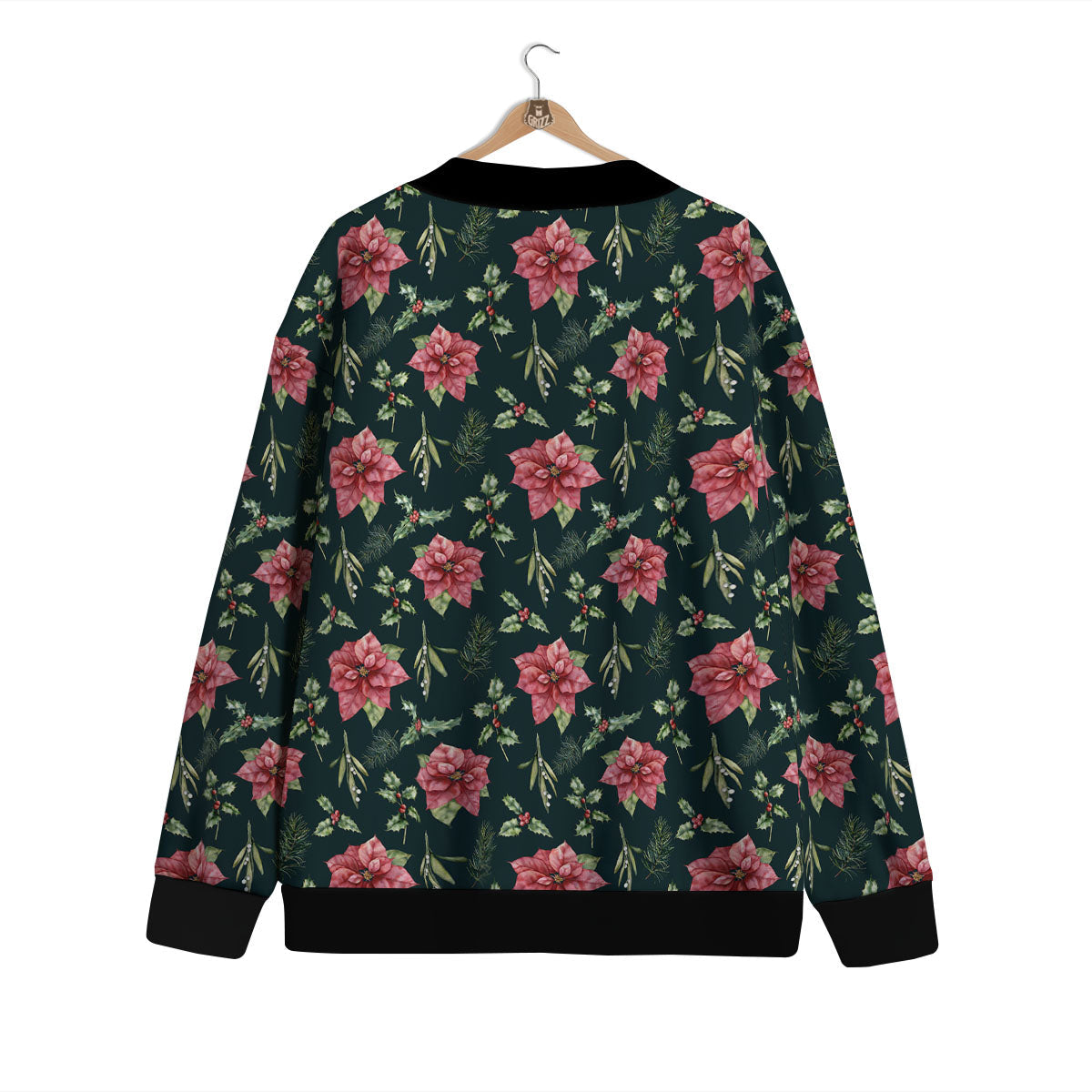 Poinsettia Christmas Watercolor Print Pattern Cardigan-grizzshop