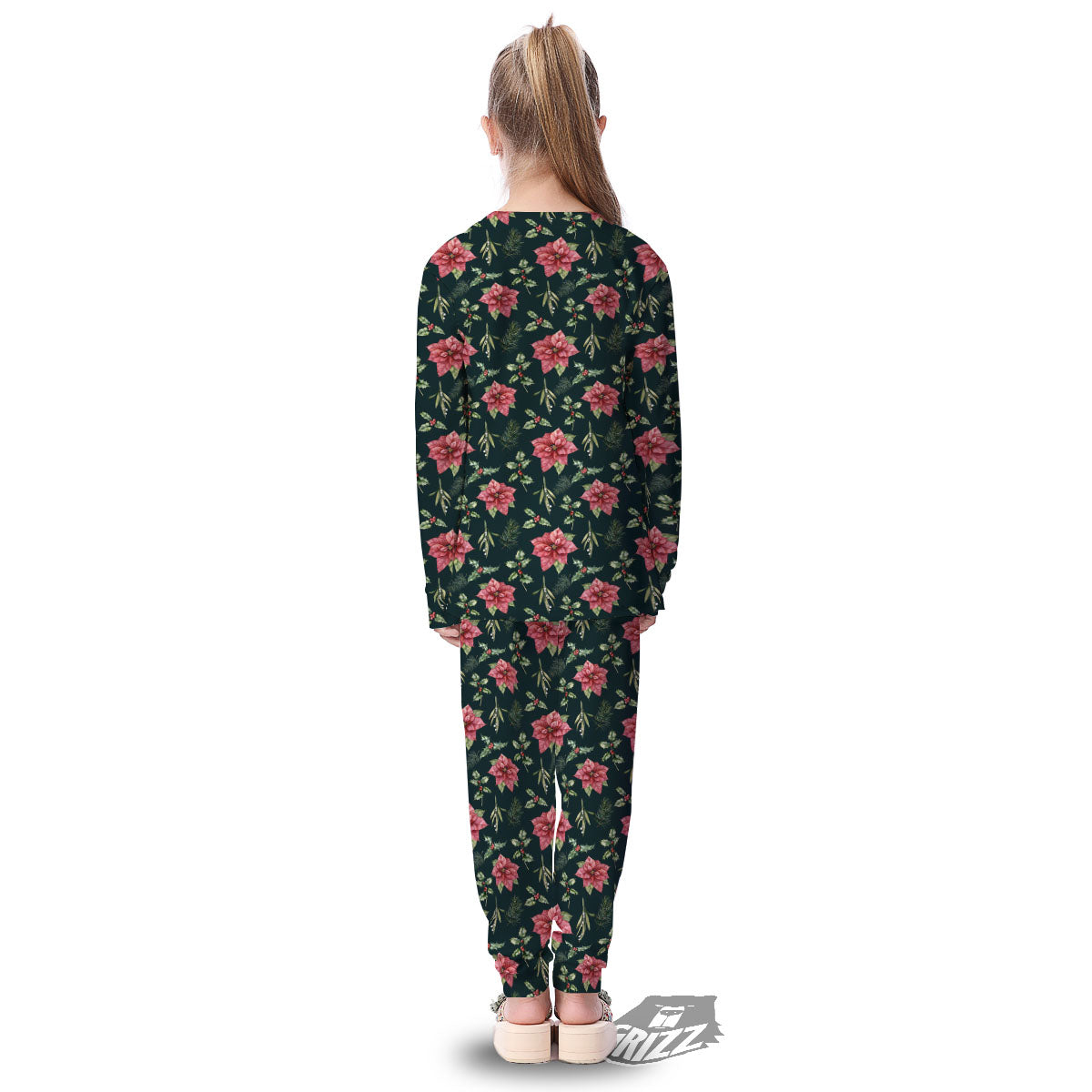 Poinsettia Christmas Watercolor Print Pattern Kid's Pajamas-grizzshop