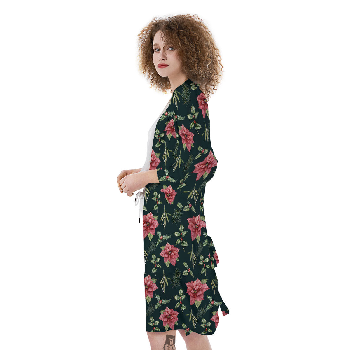 Poinsettia Christmas Watercolor Print Pattern Kimono-grizzshop