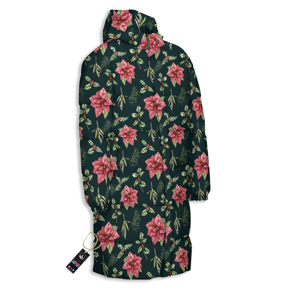 Poinsettia Christmas Watercolor Print Pattern Long Down Jacket-grizzshop