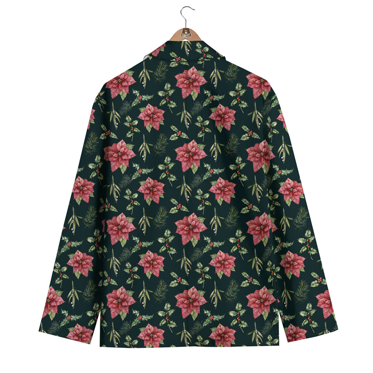 Poinsettia Christmas Watercolor Print Pattern Men's Blazer-grizzshop