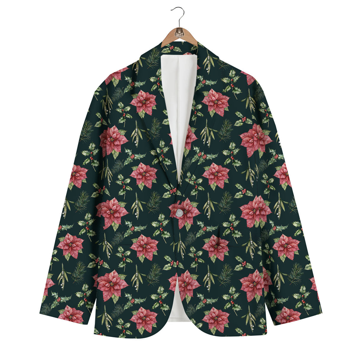 Poinsettia Christmas Watercolor Print Pattern Men's Blazer-grizzshop