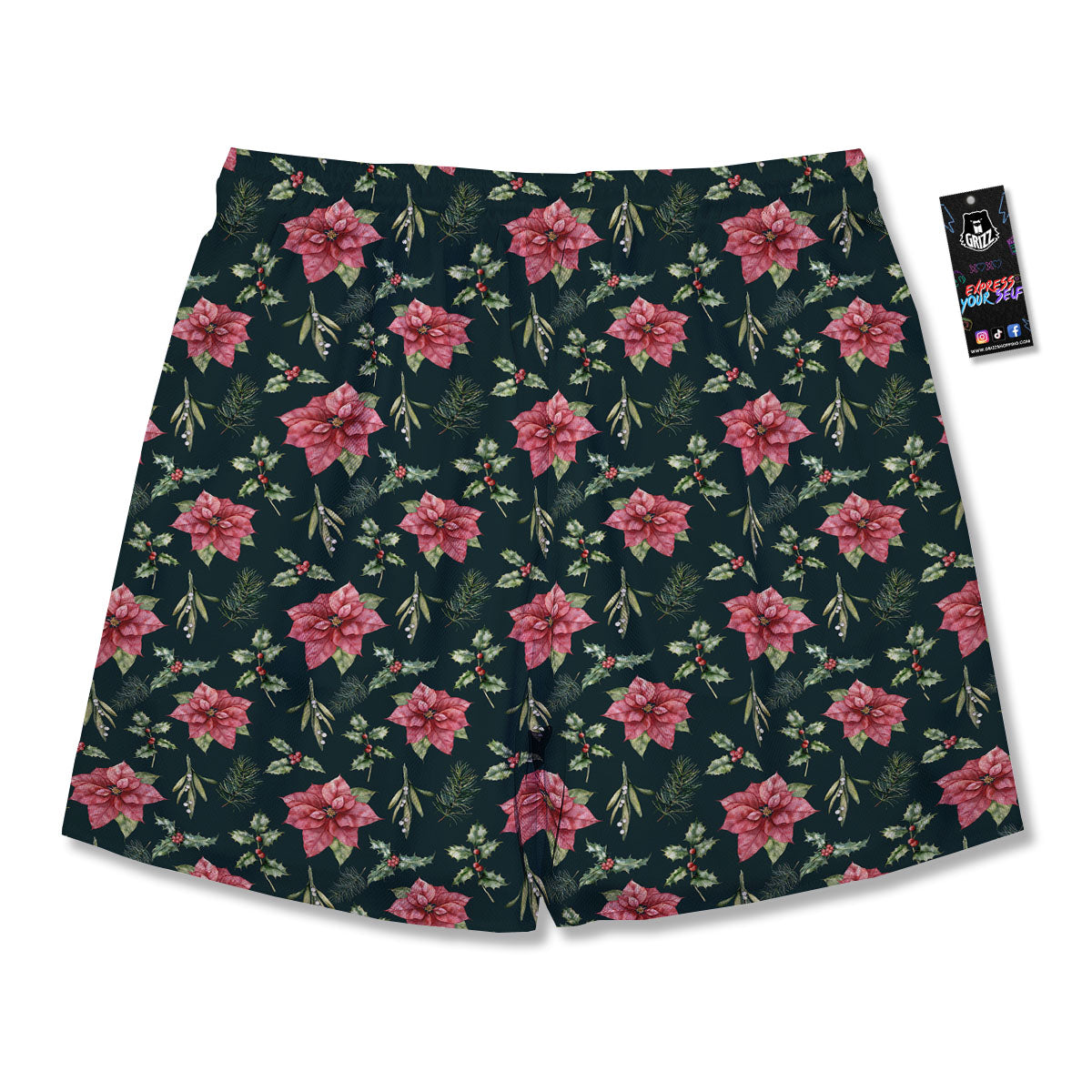 Poinsettia Christmas Watercolor Print Pattern Men's Running Shorts-grizzshop