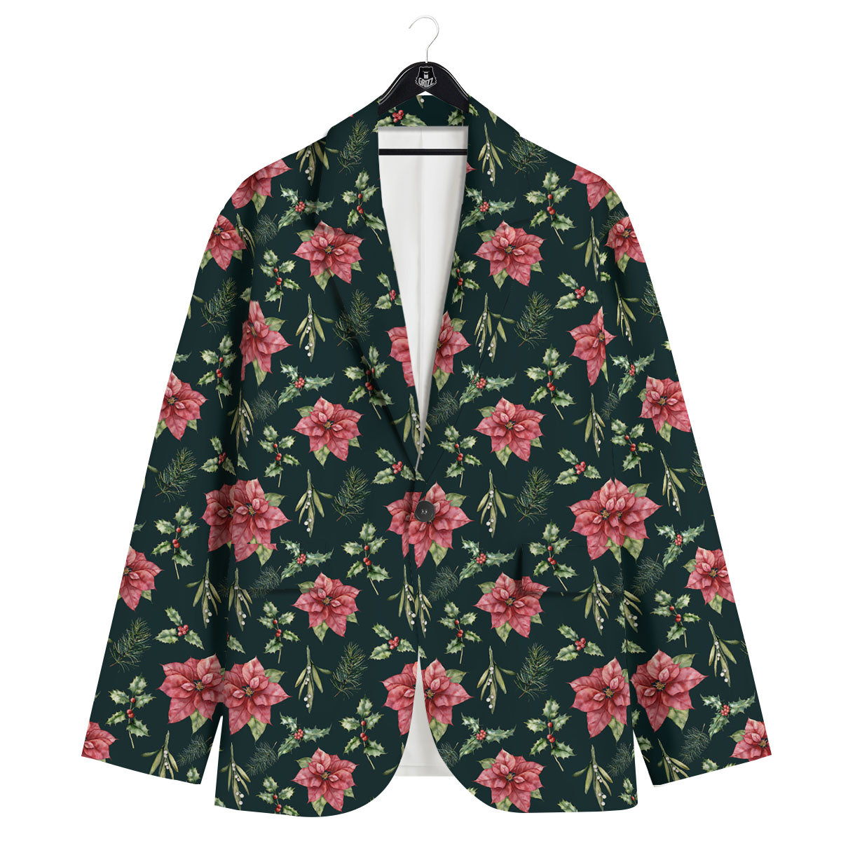 Poinsettia Christmas Watercolor Print Pattern Men's Sport Coat-grizzshop