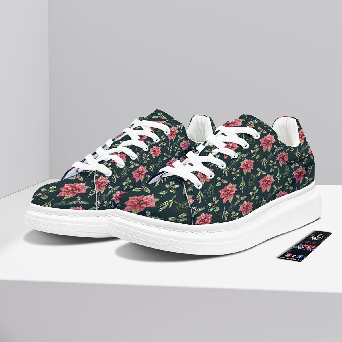 Poinsettia Christmas Watercolor Print Pattern Platform Shoes-grizzshop