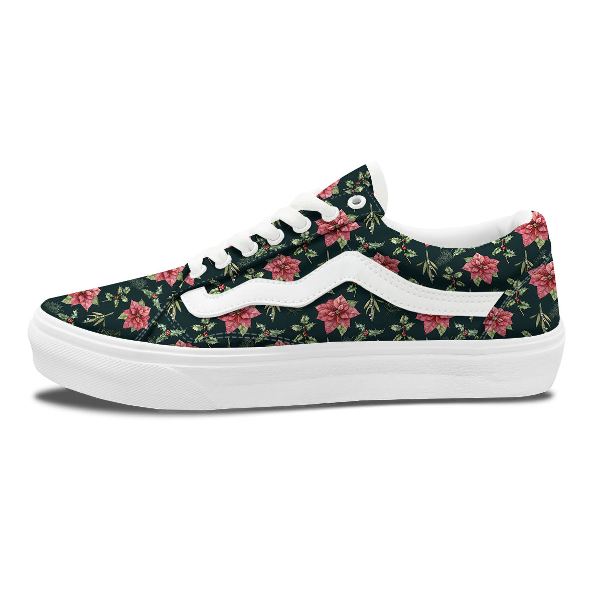 Poinsettia Christmas Watercolor Print Pattern Skate Shoes-grizzshop