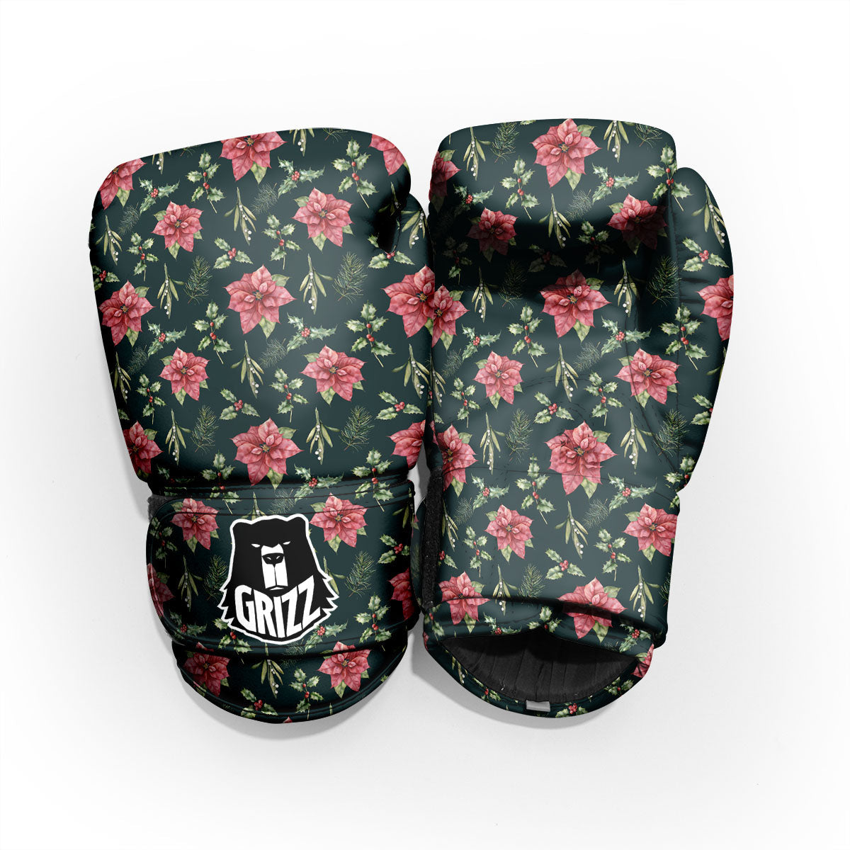 Poinsettia Christmas Watercolor Print Pattern Pro Boxing Glove