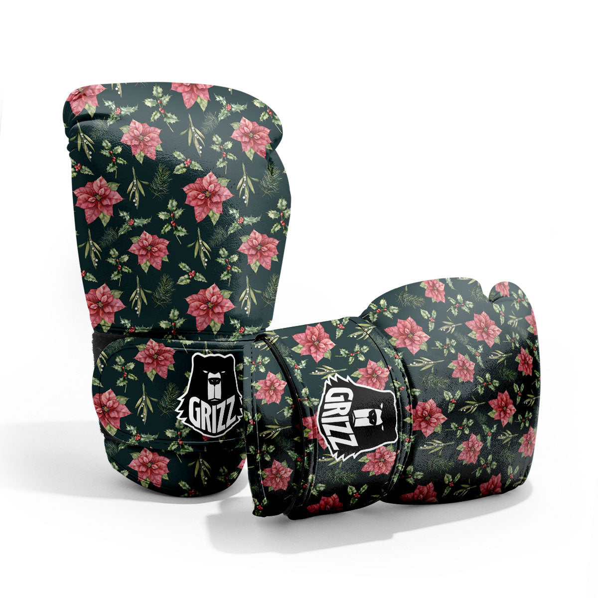Poinsettia Christmas Watercolor Print Pattern Pro Boxing Glove
