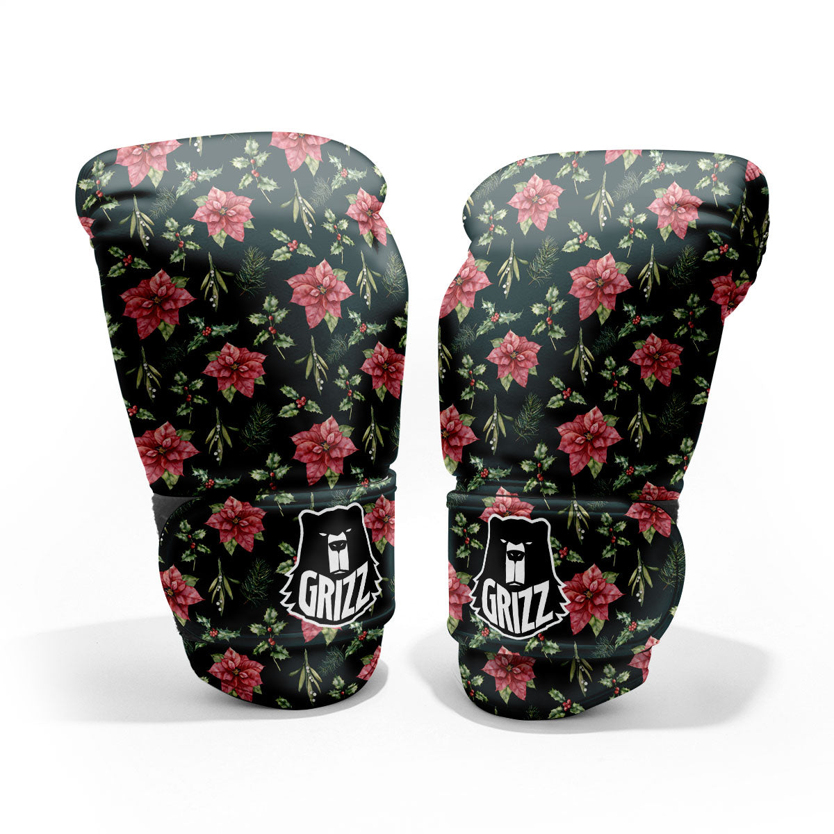 Poinsettia Christmas Watercolor Print Pattern Pro Boxing Glove