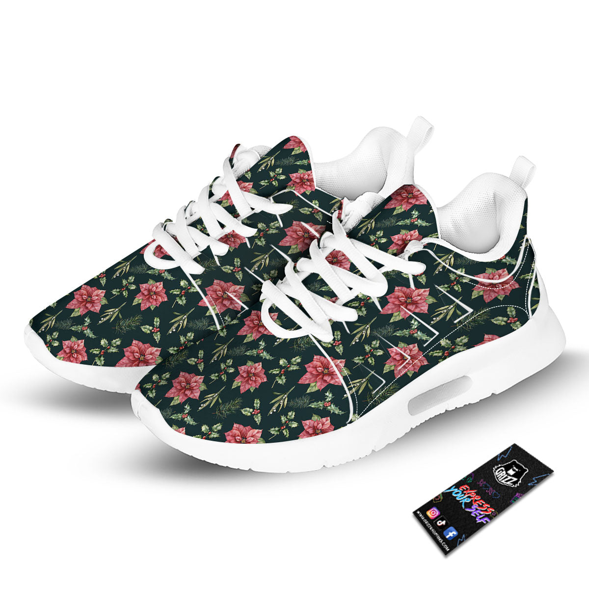 Poinsettia Christmas Watercolor Print Pattern Tennis Shoes-grizzshop