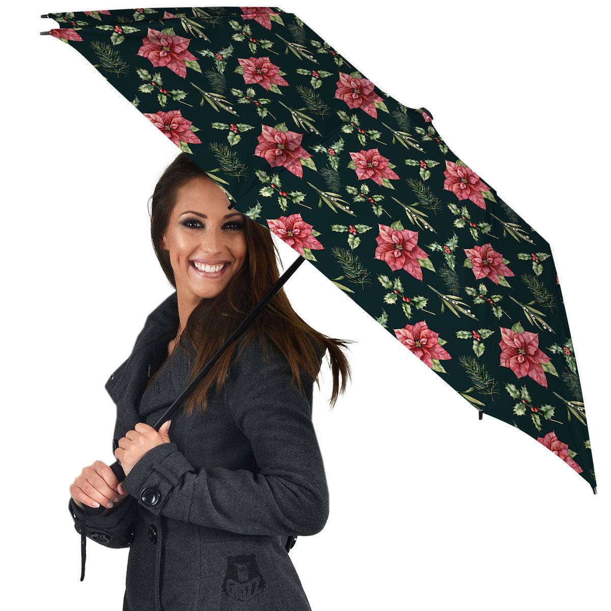 Poinsettia Christmas Watercolor Print Pattern Umbrella-grizzshop