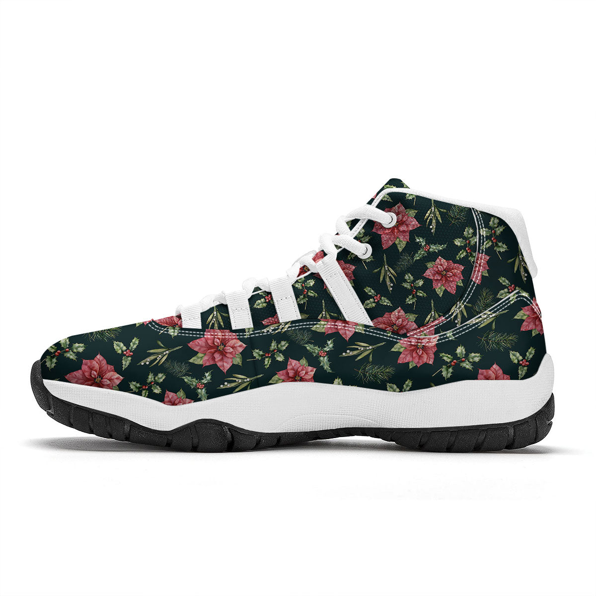 Poinsettia Christmas Watercolor Print Pattern White Bball Shoes-grizzshop