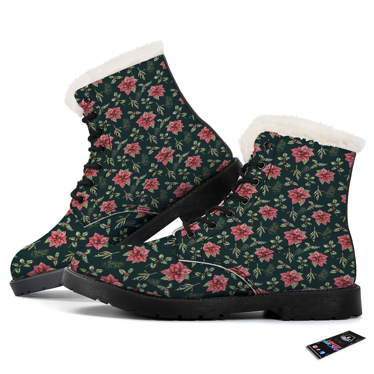 Poinsettia Christmas Watercolor Print Pattern Winter Boots-grizzshop