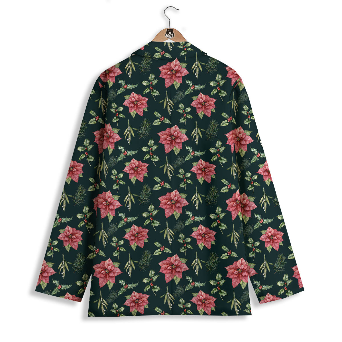 Poinsettia Christmas Watercolor Print Pattern Women's Blazer-grizzshop