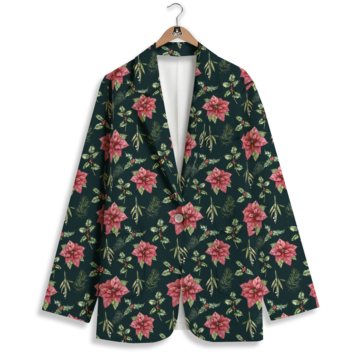 Poinsettia Christmas Watercolor Print Pattern Women's Blazer-grizzshop