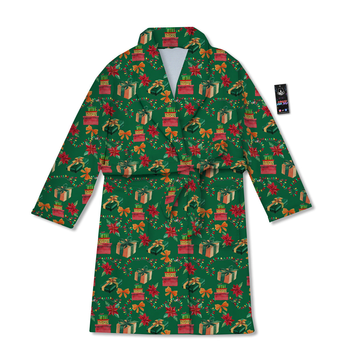Poinsettia Cute Christmas Print Pattern Bathrobe-grizzshop