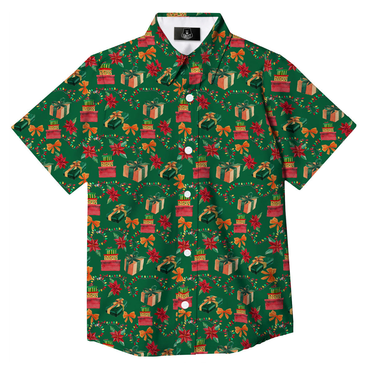 Poinsettia Cute Christmas Print Pattern Button Up Shirt-grizzshop