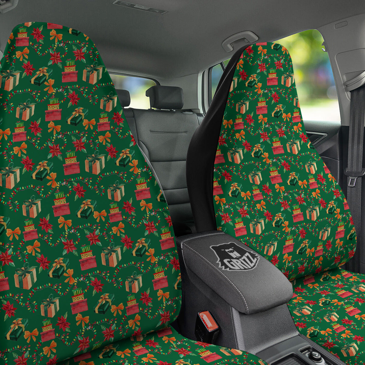 Poinsettia Cute Christmas Print Pattern Car Seat Covers-grizzshop