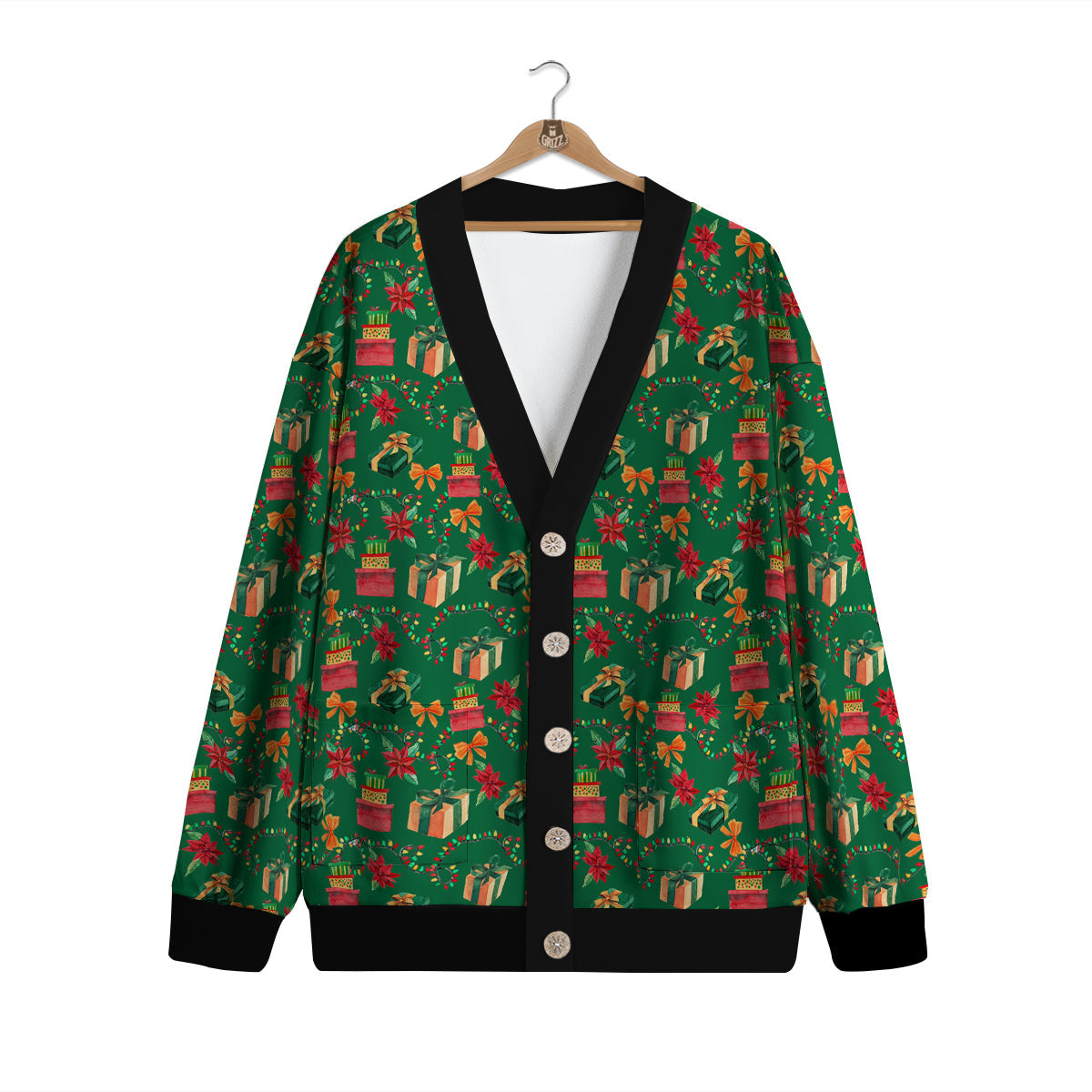 Poinsettia Cute Christmas Print Pattern Cardigan-grizzshop