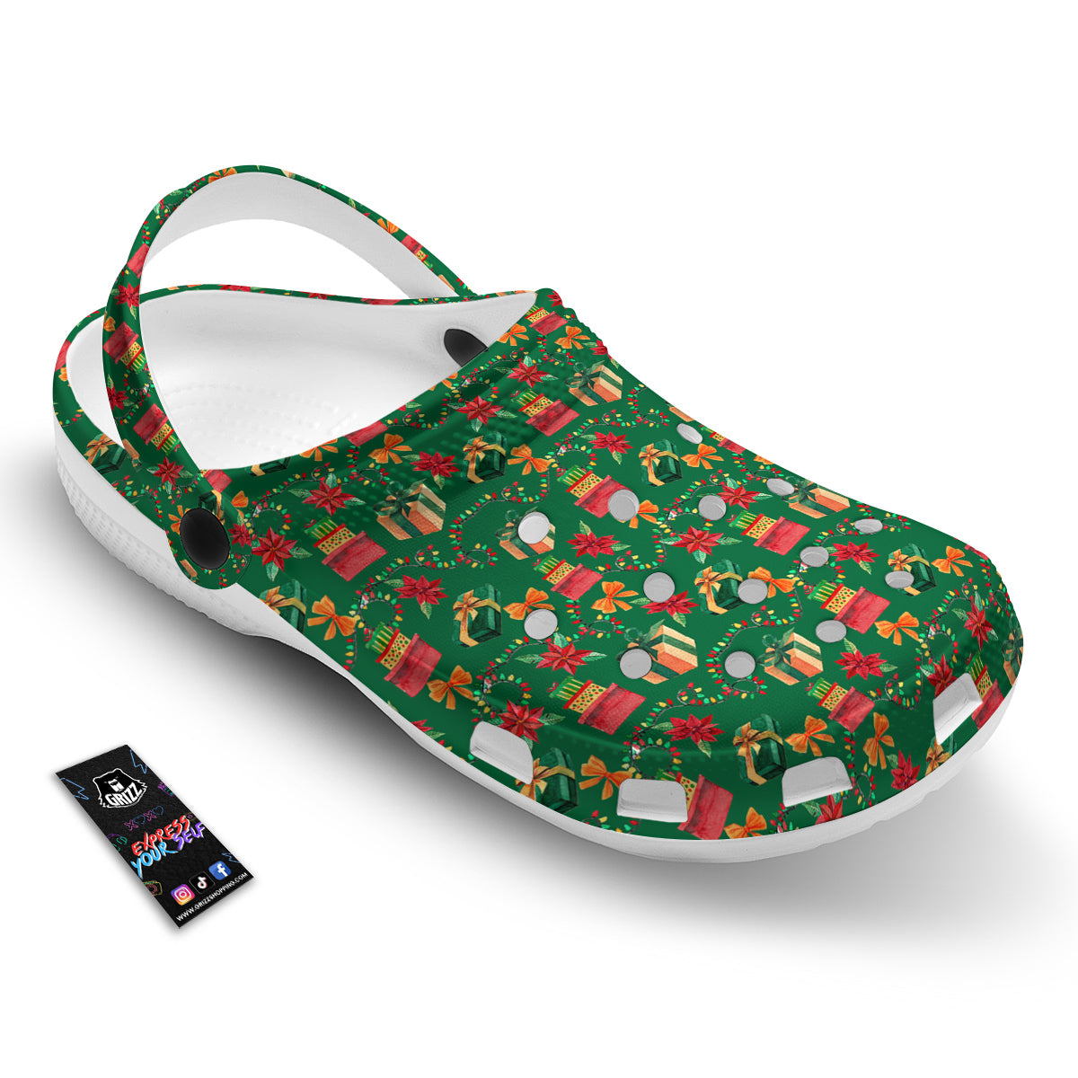 Poinsettia Cute Christmas Print Pattern Clog-grizzshop