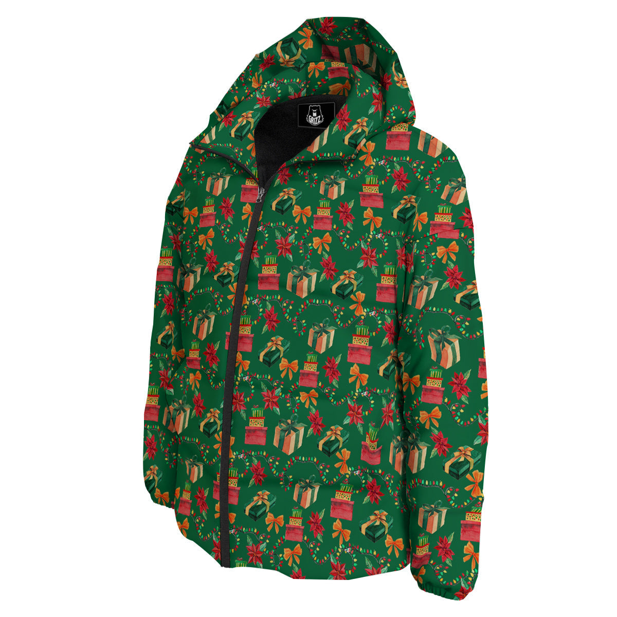 Poinsettia Cute Christmas Print Pattern Down Jacket-grizzshop