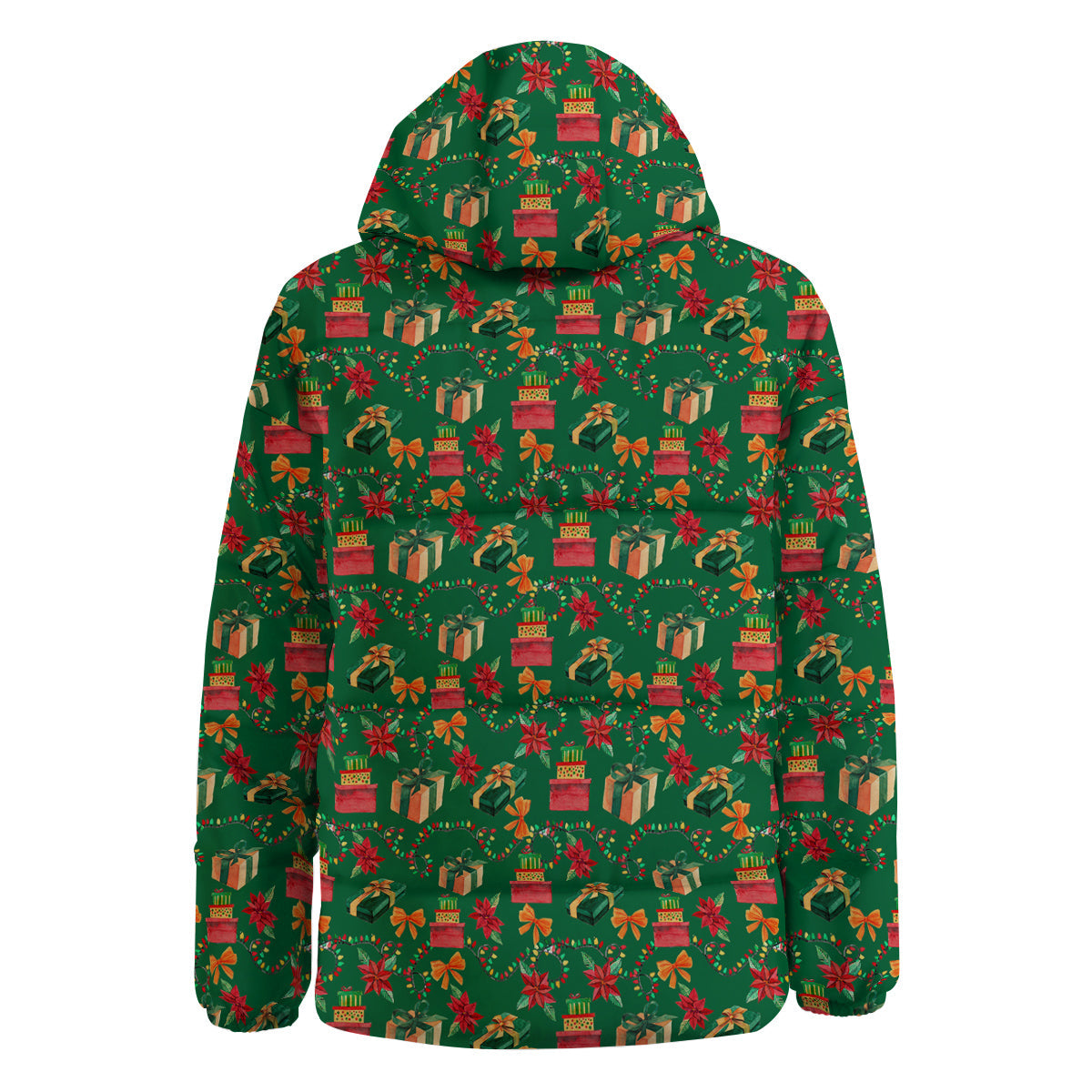 Poinsettia Cute Christmas Print Pattern Down Jacket-grizzshop