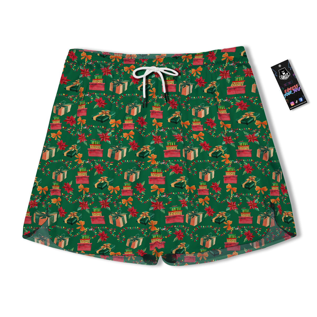 Poinsettia Cute Christmas Print Pattern Men's Running Shorts-grizzshop