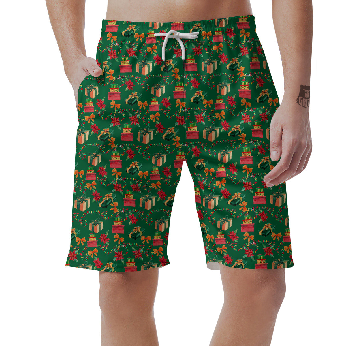Poinsettia Cute Christmas Print Pattern Men's Shorts-grizzshop