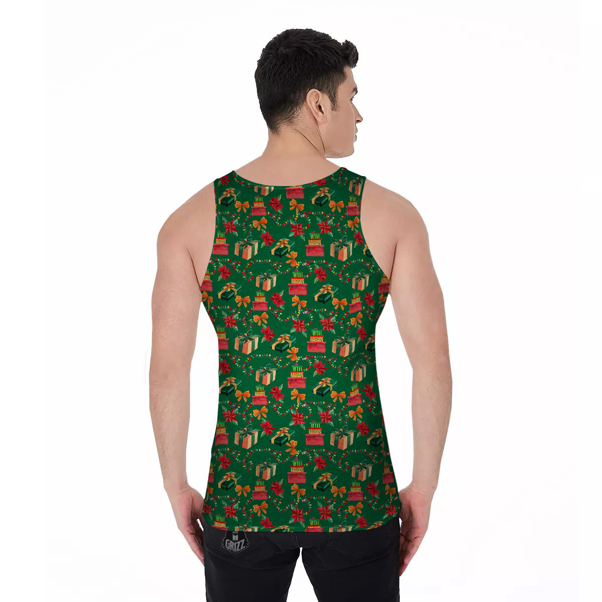 Poinsettia Cute Christmas Print Pattern Men's Tank Top-grizzshop