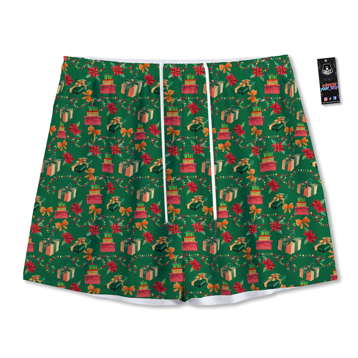 Poinsettia Cute Christmas Print Pattern Mesh Shorts