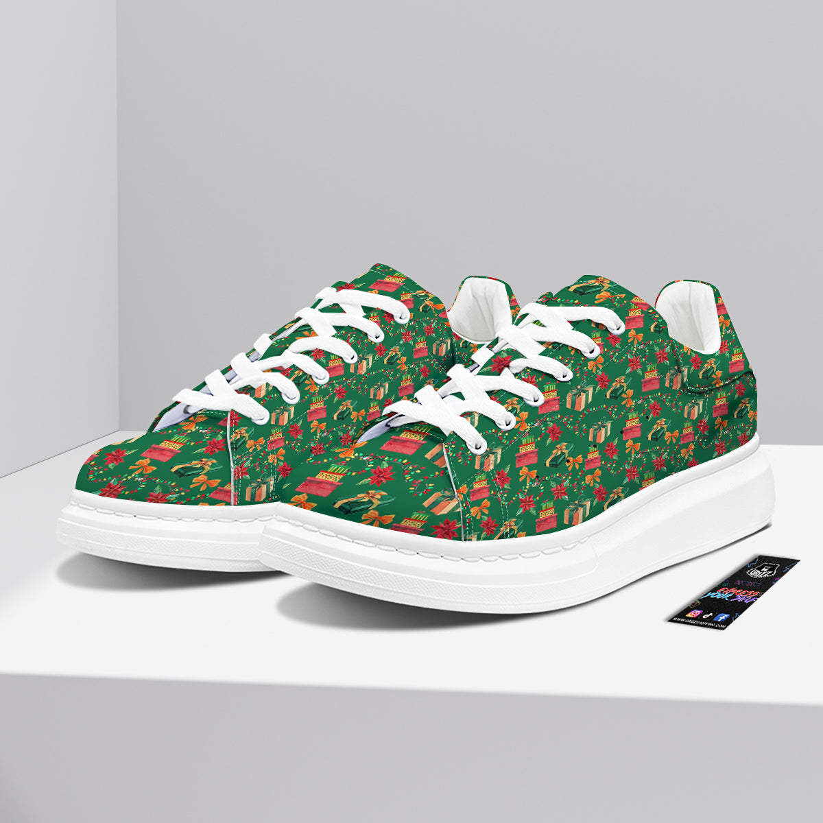 Poinsettia Cute Christmas Print Pattern Platform Shoes-grizzshop