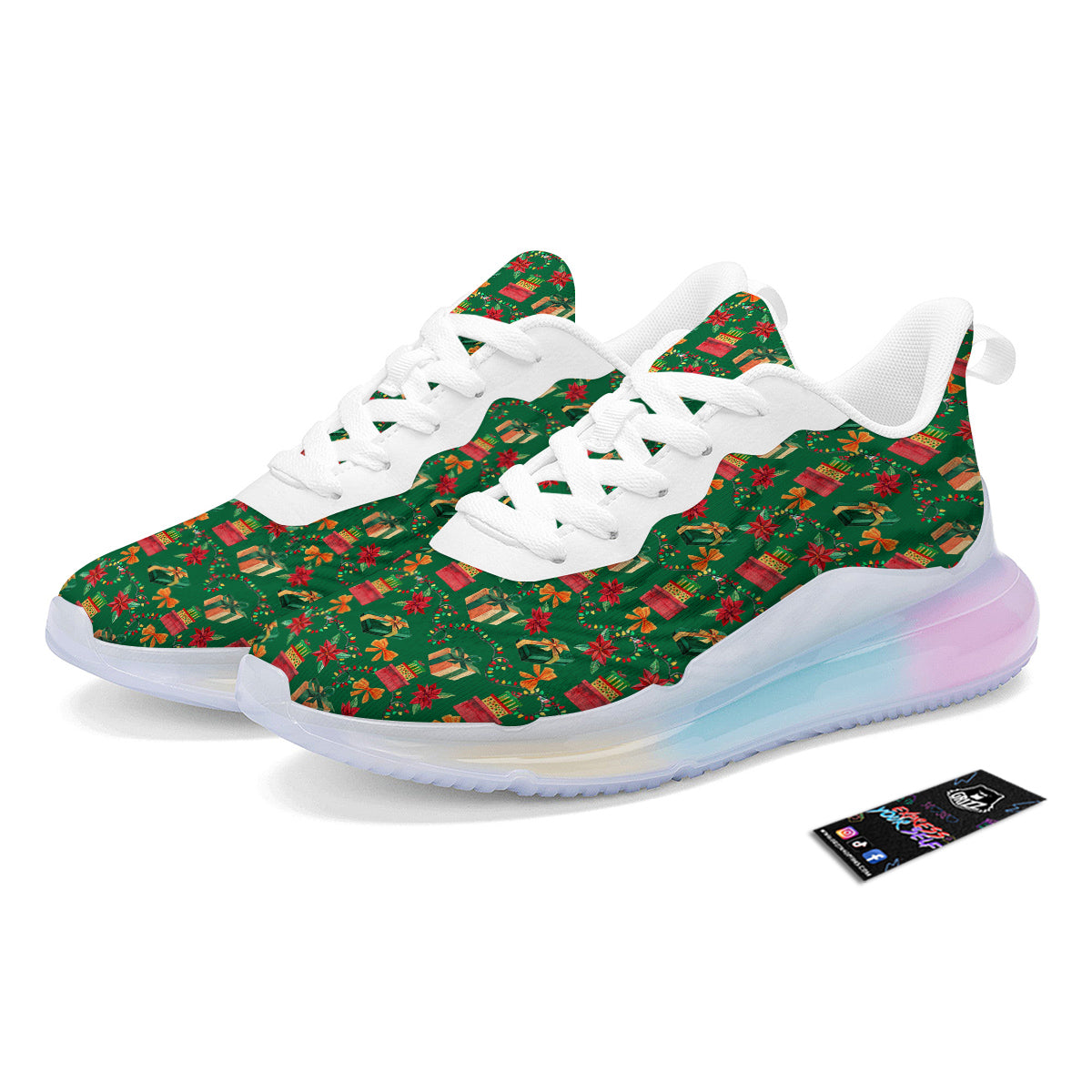 Poinsettia Cute Christmas Print Pattern Running Sneakers-grizzshop