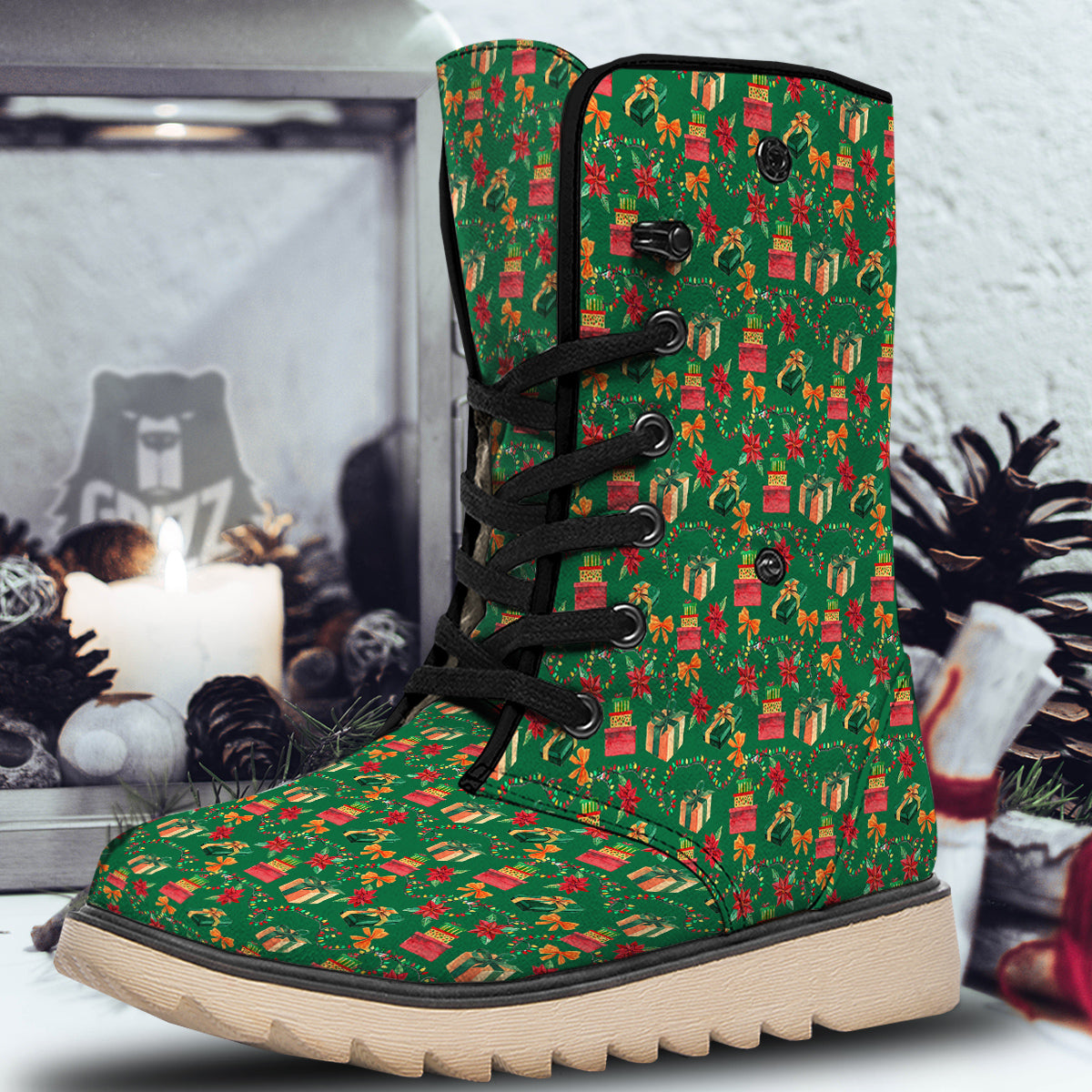 Poinsettia Cute Christmas Print Pattern Snow Boots-grizzshop