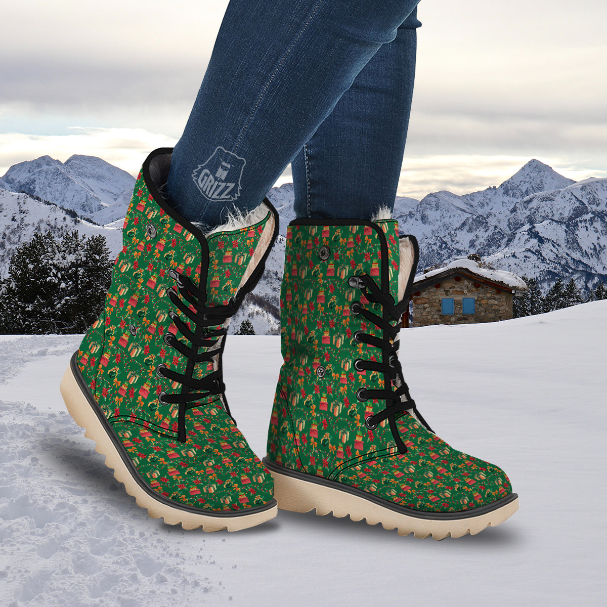 Poinsettia Cute Christmas Print Pattern Snow Boots-grizzshop