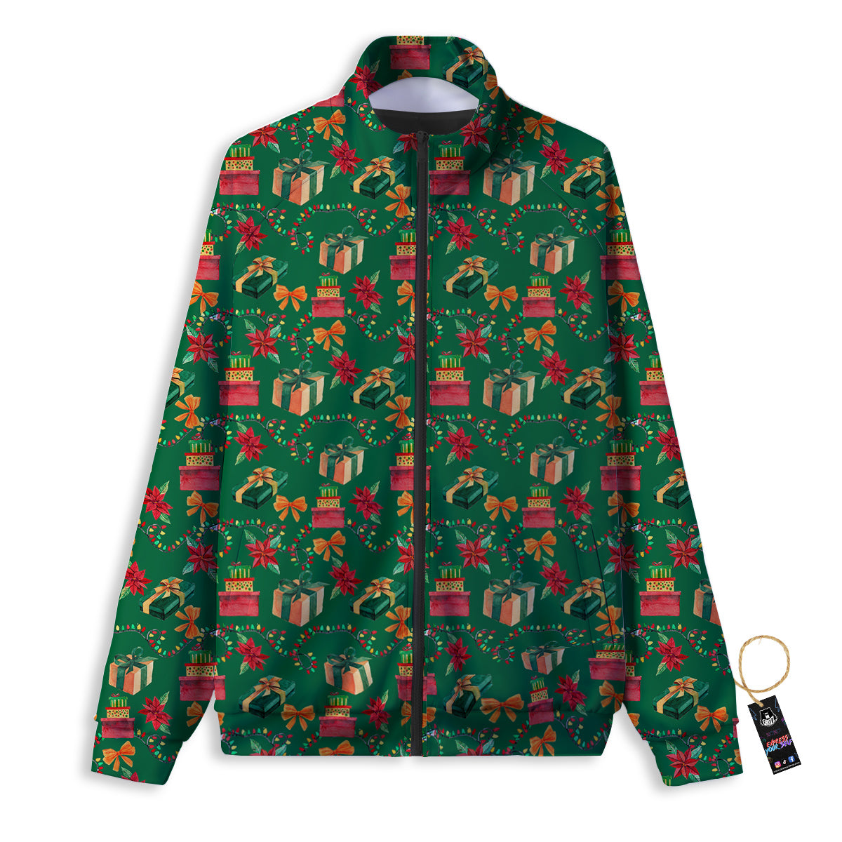Poinsettia Cute Christmas Print Pattern Track Jacket-grizzshop