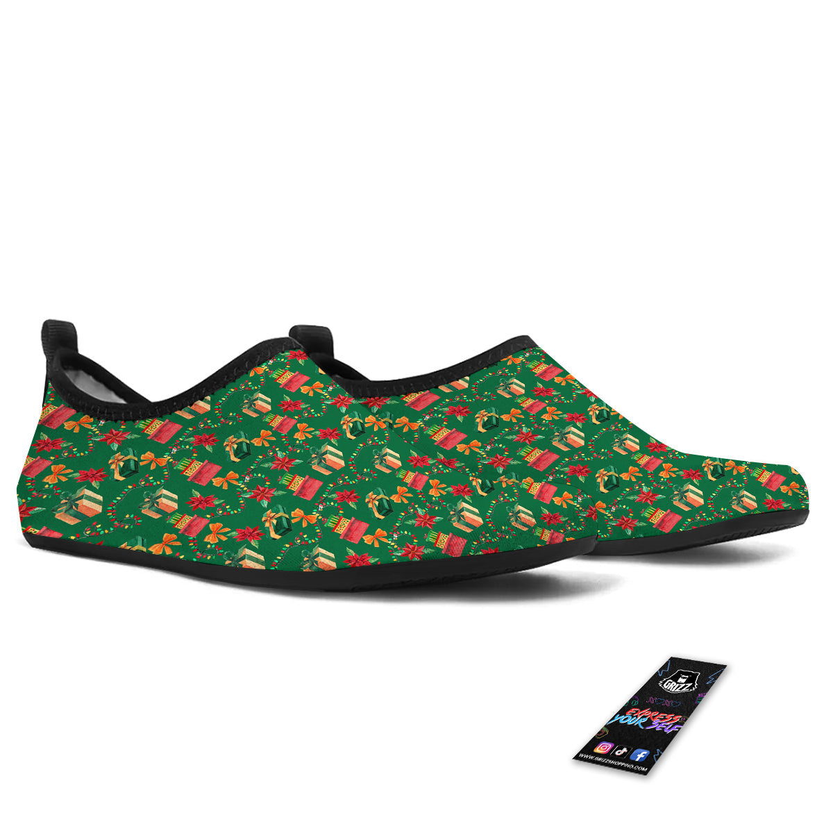 Poinsettia Cute Christmas Print Pattern Water Shoes-grizzshop