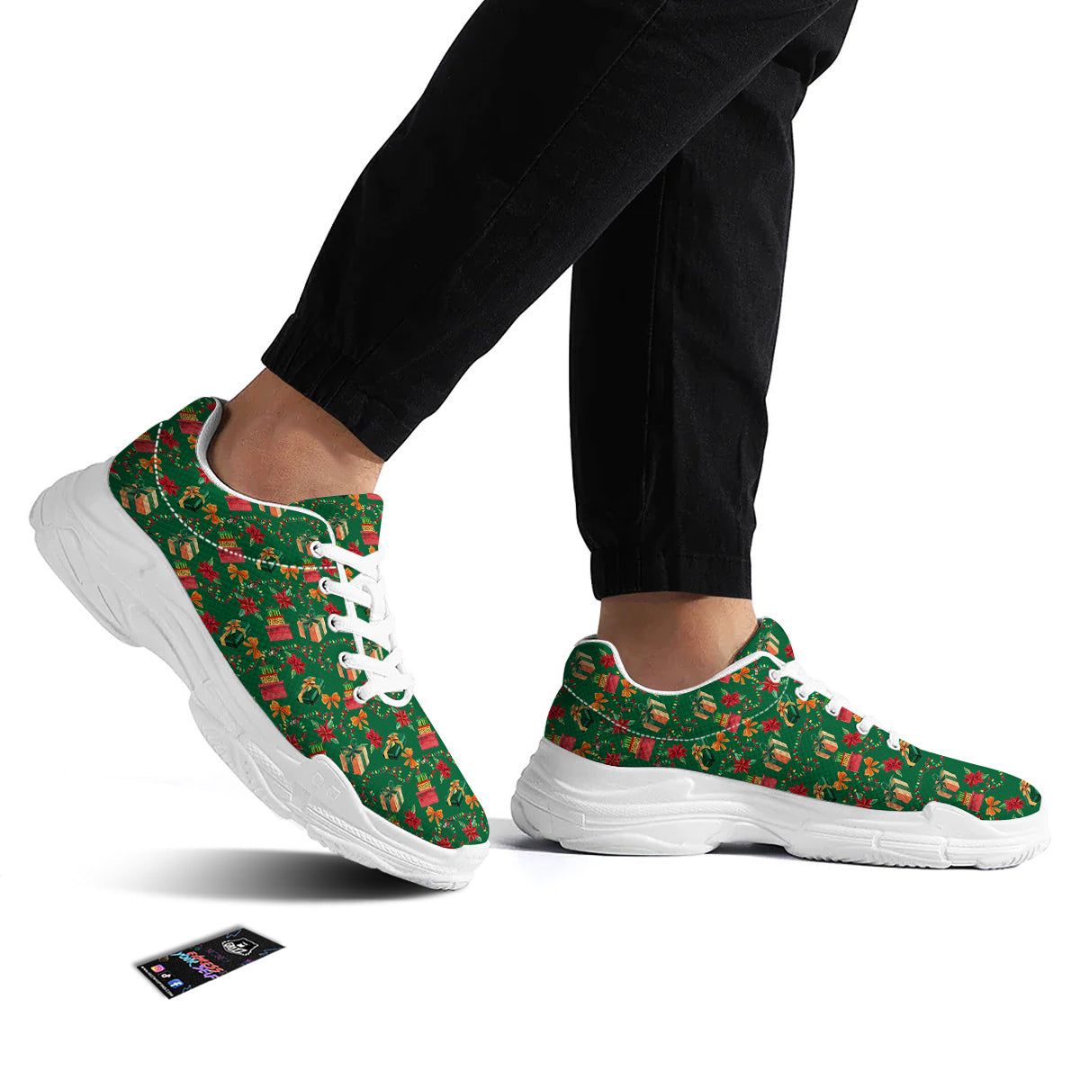 Poinsettia Cute Christmas Print Pattern White Chunky Shoes-grizzshop