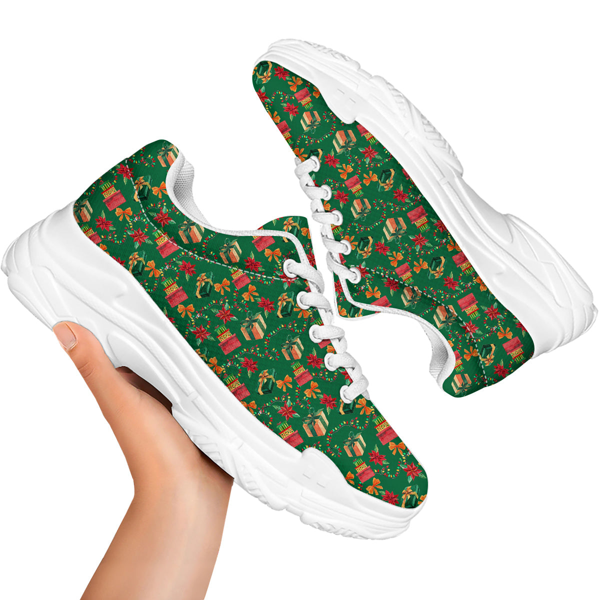 Poinsettia Cute Christmas Print Pattern White Chunky Shoes-grizzshop