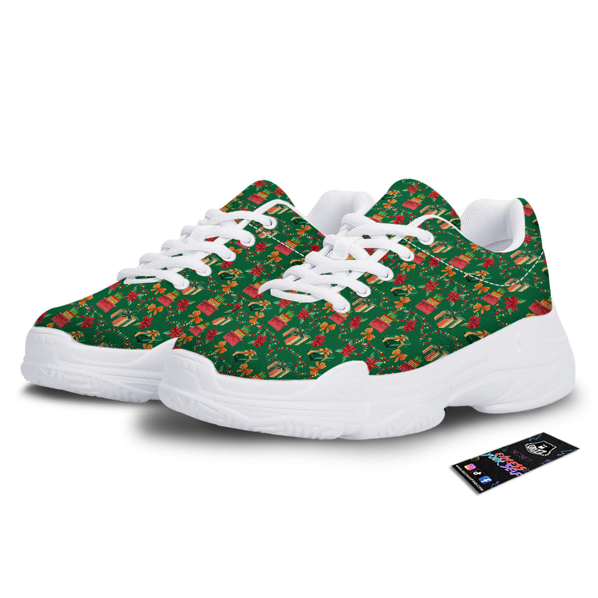 Poinsettia Cute Christmas Print Pattern White Chunky Shoes-grizzshop