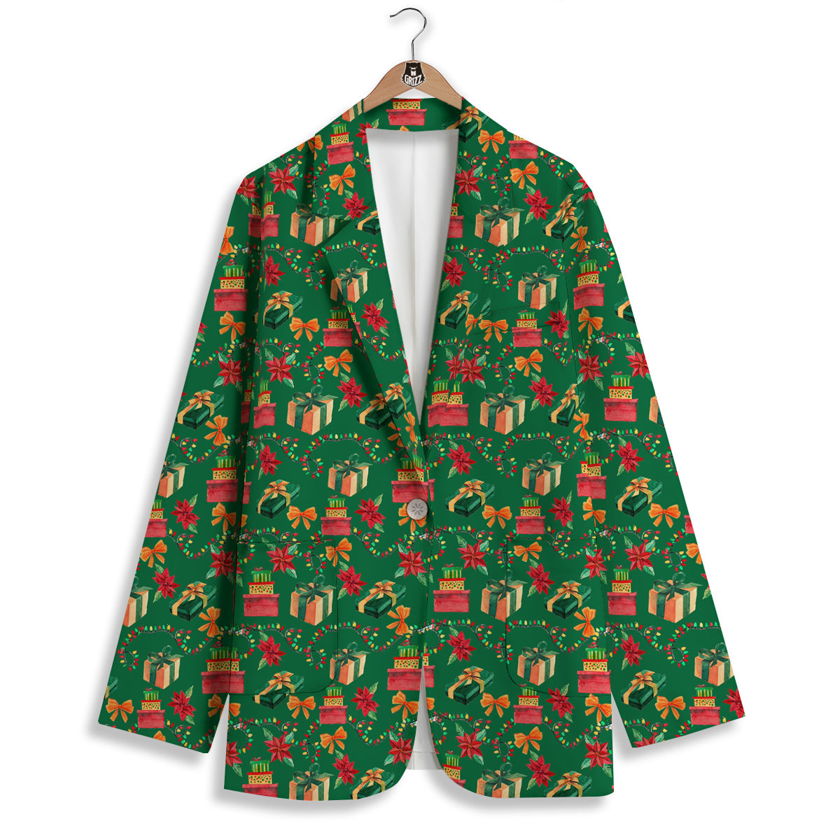 Poinsettia Cute Christmas Print Pattern Women's Blazer-grizzshop