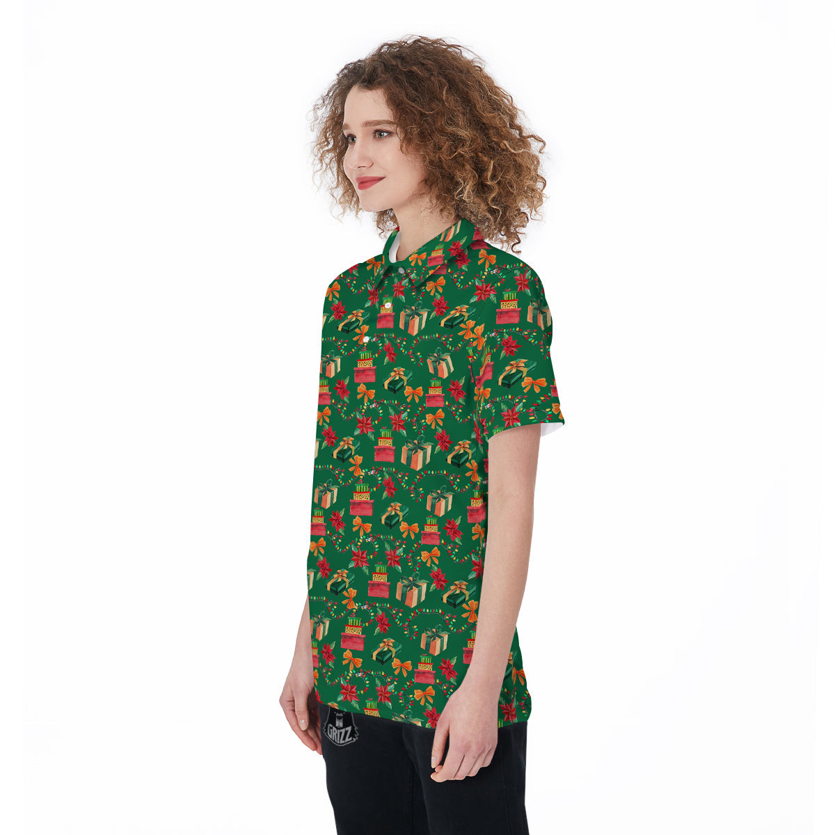 Poinsettia Cute Christmas Print Pattern Women's Golf Shirts-grizzshop
