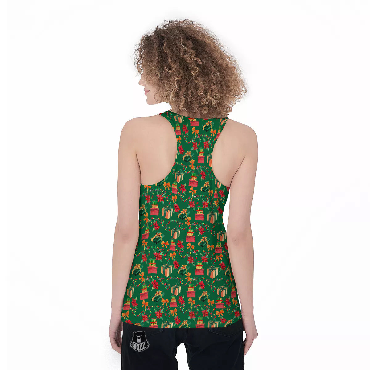 Poinsettia Cute Christmas Print Pattern Women's Racerback Tank Top-grizzshop