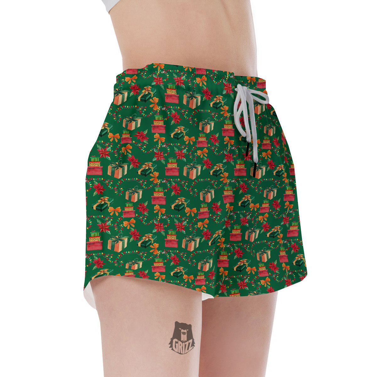 Poinsettia Cute Christmas Print Pattern Women's Shorts-grizzshop