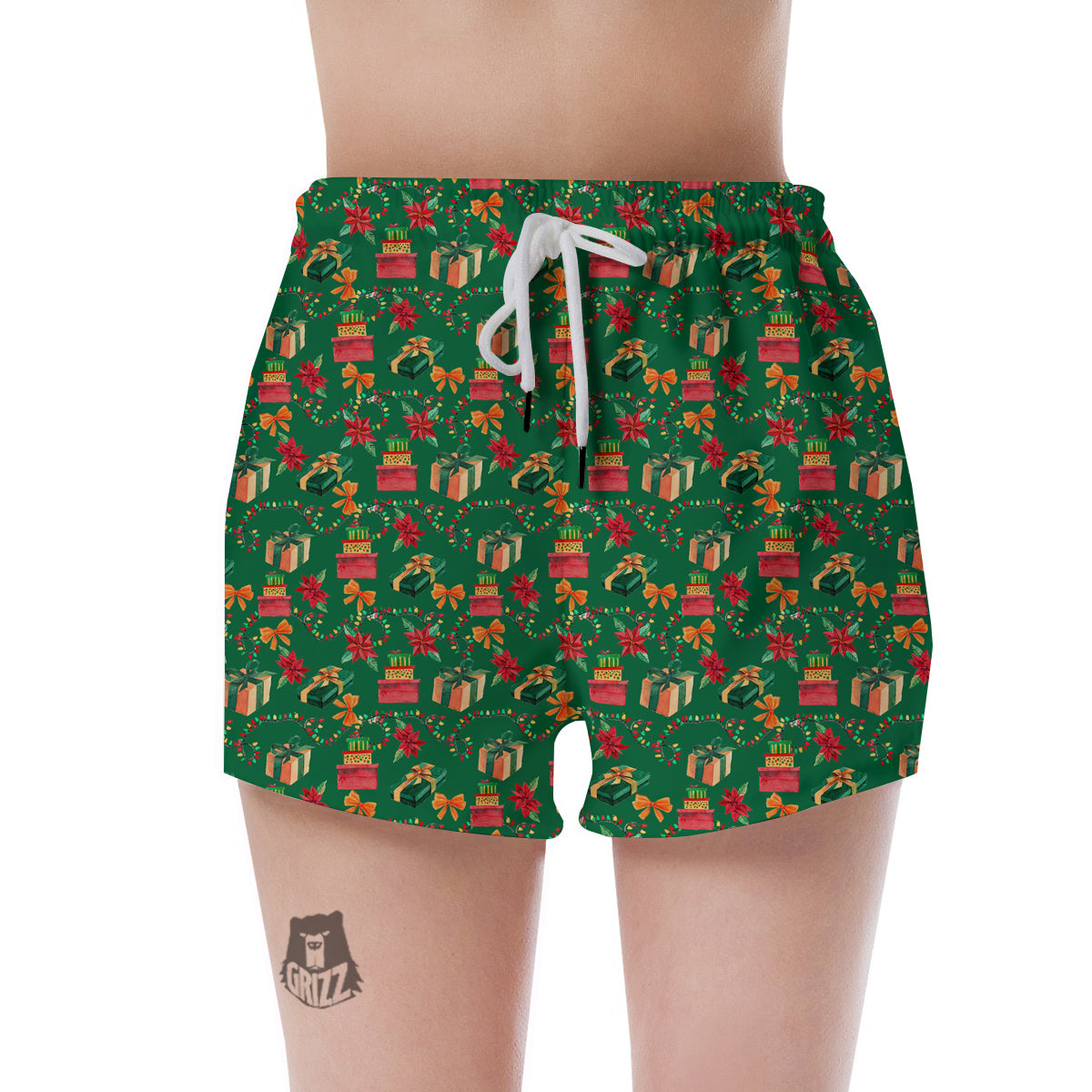 Poinsettia Cute Christmas Print Pattern Women's Shorts-grizzshop