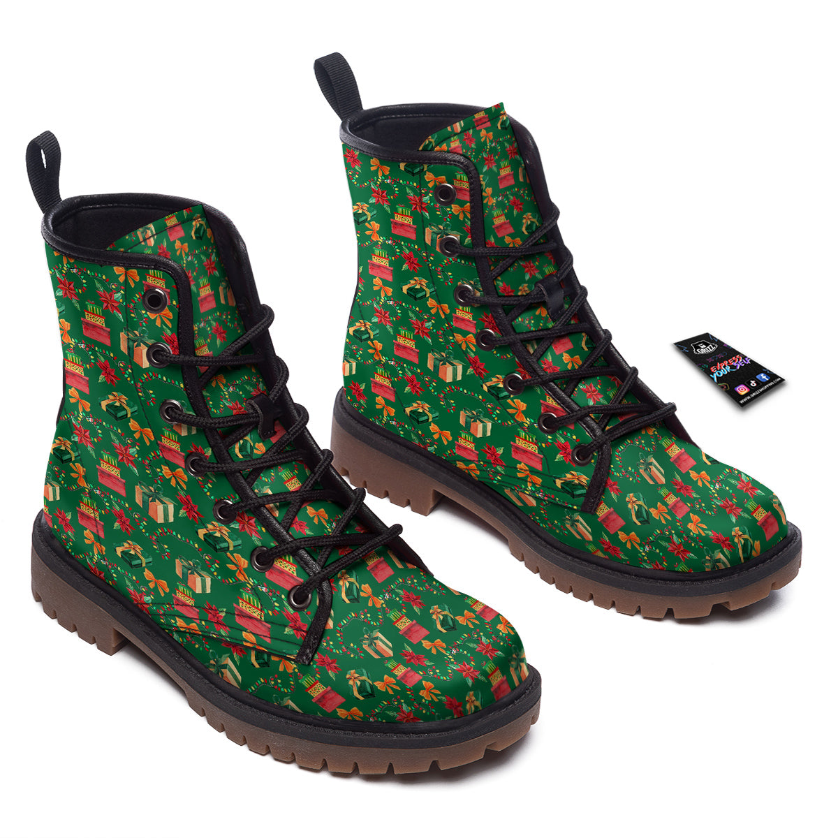 Poinsettia Cute Christmas Print Pattern Work Boots-grizzshop